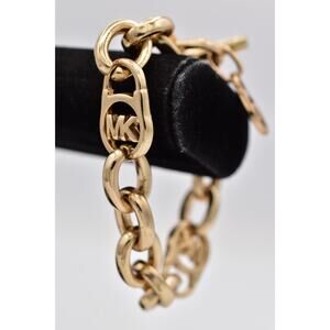 Michael Kors Vintage Y2K Logo MK Bracelet Gold Tone Chunky Chain Toggle Bin5